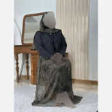 ست سه تیکه زنانه مدل سلین شامل کت مازراتی دامن و شال تور رنگ نسکافهای فری سایز