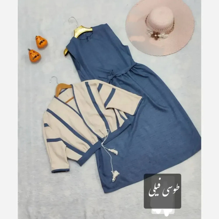 ست کت و سارافون زنانه مدل سوگل جنس شانتون و لینن فری سایز تا 48