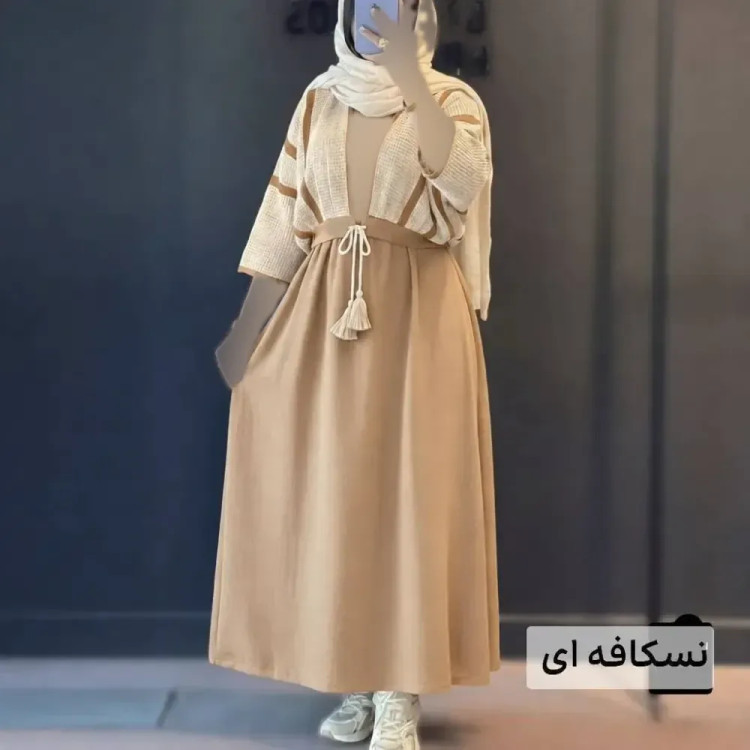 ست کت و سارافون زنانه مدل سوگل جنس شانتون و لینن فری سایز تا 48