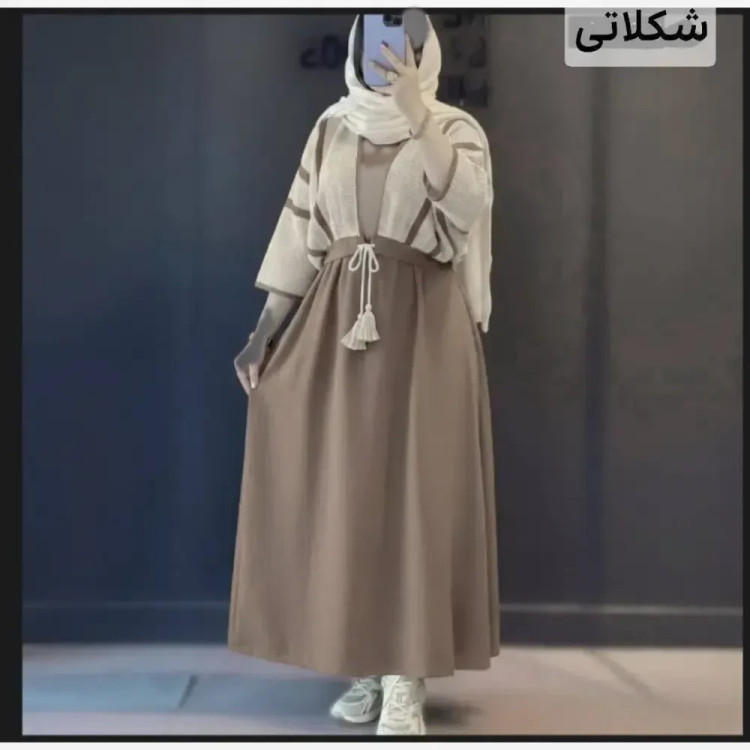 ست کت و سارافون زنانه مدل سوگل جنس شانتون و لینن فری سایز تا 48