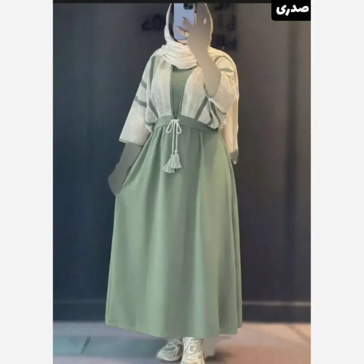 ست کت و سارافون زنانه مدل سوگل جنس شانتون و لینن فری سایز تا 48