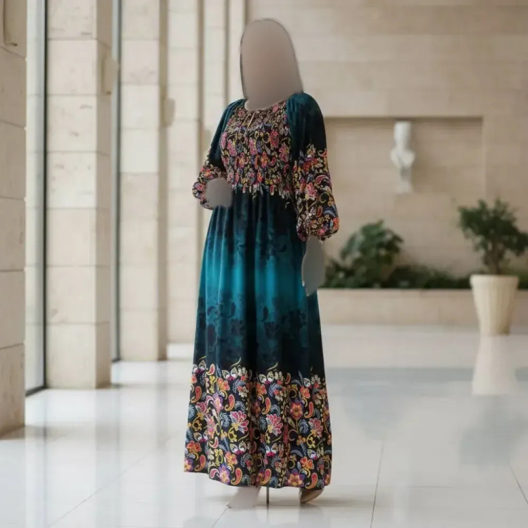 پیراهن ساحلی زنانه نخی وارداتی کمر کش فری سایز مناسب بهار و تابستان