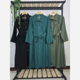 مانتو زنانه مدل نگارا جنس بابوس سه نخ آستین دوحالته کمربنددار
