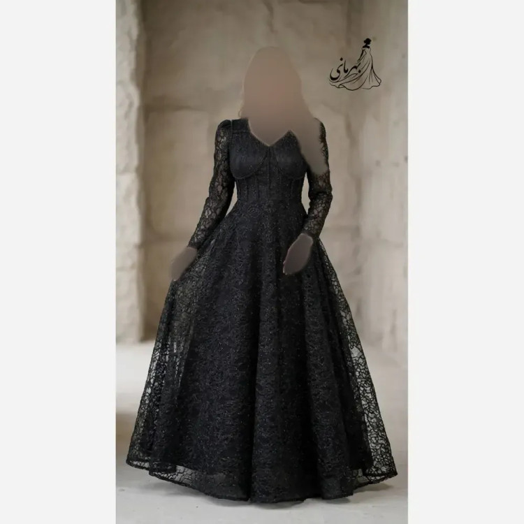 پیراهن مجلسی زنانه مدل سارا دانتل سنگدوزی شده کاپدار سایز 40 تا 52