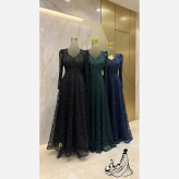 پیراهن مجلسی زنانه مدل سارا دانتل سنگدوزی شده کاپدار سایز 40 تا 52