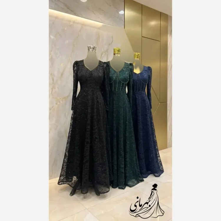 پیراهن مجلسی زنانه مدل سارا دانتل سنگدوزی شده کاپدار سایز 40 تا 52