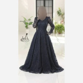 پیراهن مجلسی زنانه مدل سارا دانتل سنگدوزی شده کاپدار سایز 40 تا 52