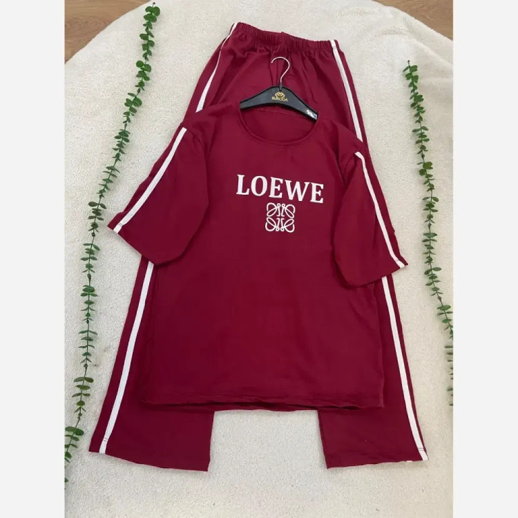 ست تیشرت و شلوار زنانه طرح LOEWE جنس سوپر اسپان فول کش سایز فری 36 تا 48