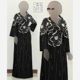پیراهن ماکسی زنانه مجلسی بیگ سایز مدل فانوس جنس کرپ دالقیچ مشکی نگیندوزی شده