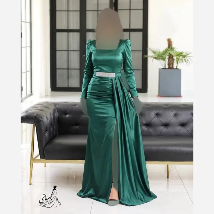 پیراهن مجلسی زنانه مدل میرا جنس ساتن درجه یک شالدار و چاکدار سایز 38 تا 48