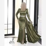 پیراهن مجلسی زنانه مدل میرا جنس ساتن درجه یک شالدار و چاکدار سایز 38 تا 48