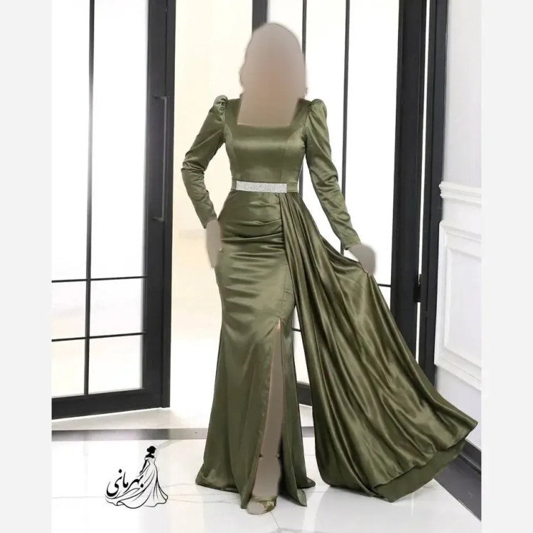 پیراهن مجلسی زنانه مدل میرا جنس ساتن درجه یک شالدار و چاکدار سایز 38 تا 48