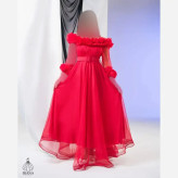 پیراهن مجلسی زنانه مدل تیفانی کد 2 جنس تور کش با کمربند و قد 150
