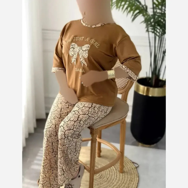 ست تیشرت و شلوار زنانه طرح گوچی پاپیون جنس گلکسی پنبه فری سایز 38 تا 48