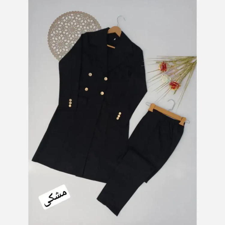 ست مانتو و شلوار اداری مدل چهار دکمه ساده جنس مکانیک پرشیا درجه یک