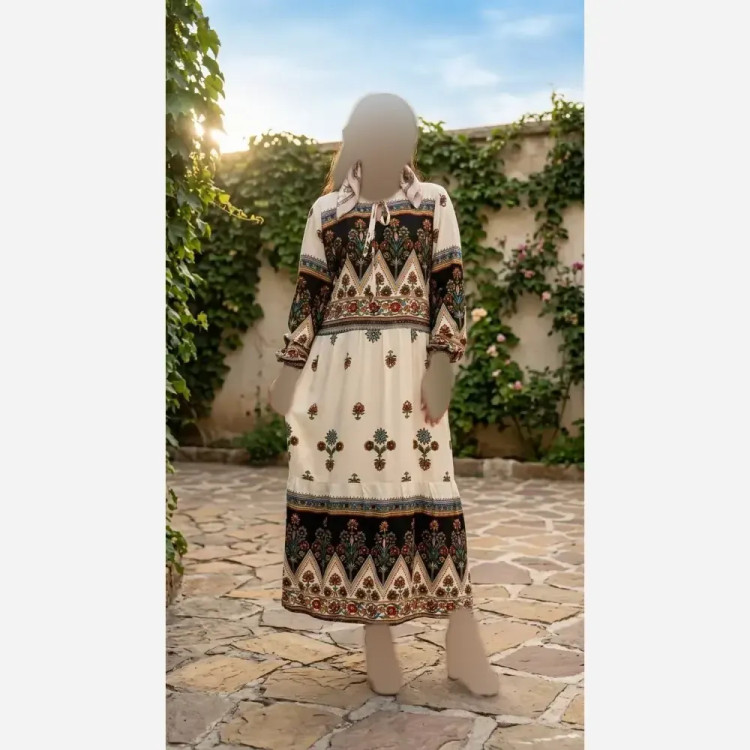 پیراهن ساحلی زنانه نخی تایلندی فری سایز مدل گلچین