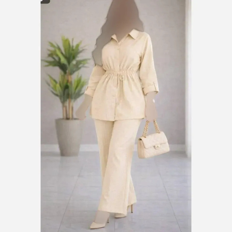 ست مانتو شلوار عروسکی زنانه جنس شانتون صوفیا درجه یک فری سایز