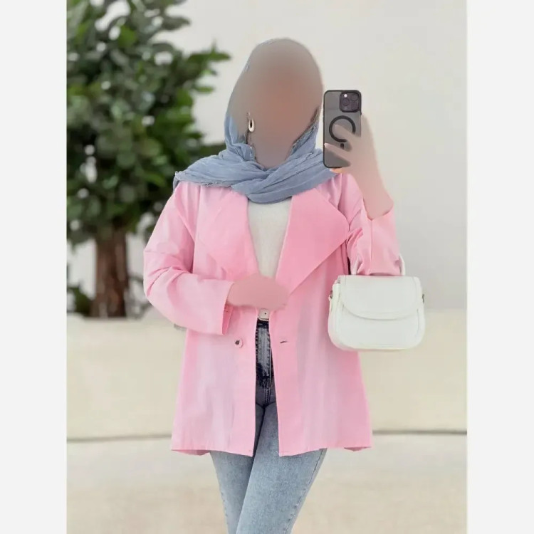 کت زنانه یقه انگلیسی لینن مدل نوشین فری سایز مناسب 38 تا 48