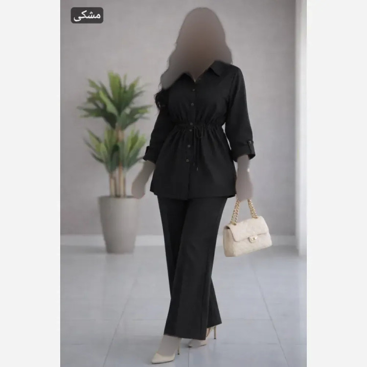 ست شومیز و شلوار زنانه جنس ایوا رنگ مشکی فری سایز 36 تا 48