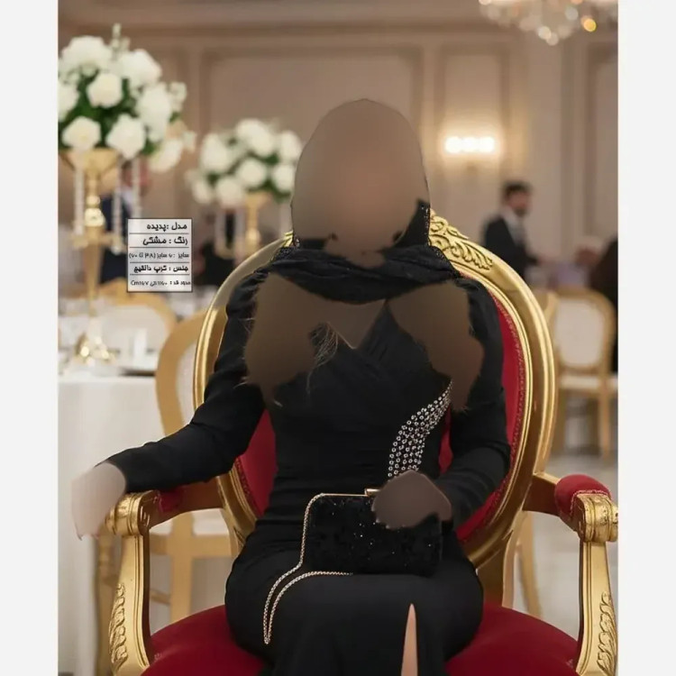پیراهن زنانه مجلسی کرپ دالقیچ مشکی نگیندار سایز بزرگ