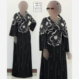 پیراهن مجلسی زنانه مدل فانوس جنس کرپ دالقیچ مشکی نگیندار