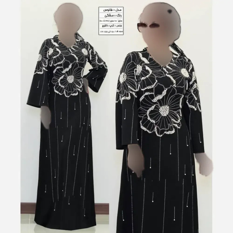 پیراهن مجلسی زنانه مدل فانوس جنس کرپ دالقیچ مشکی نگیندار