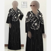 پیراهن مجلسی زنانه مدل فانوس جنس کرپ دالقیچ مشکی نگیندار