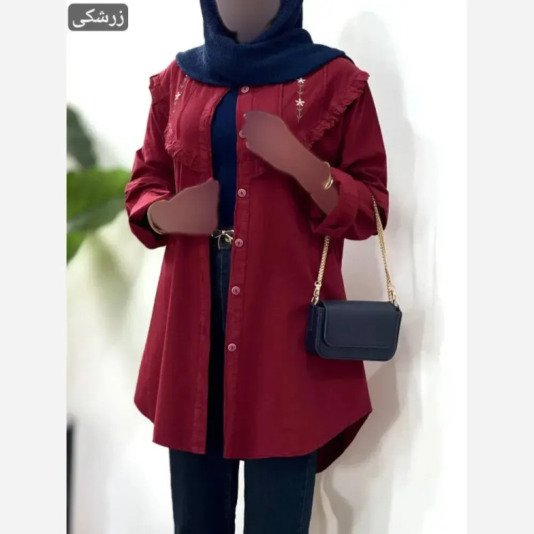 شومیز مانتویی گلدوزی شده مدل تارا جنس الیاف درجه یک فری سایز