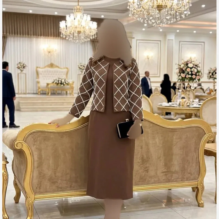 ست کت و سارافون زنانه مدل روجا جنس سوپر مازراتی با خرجکار نگین و مروارید سایز 38 تا 60