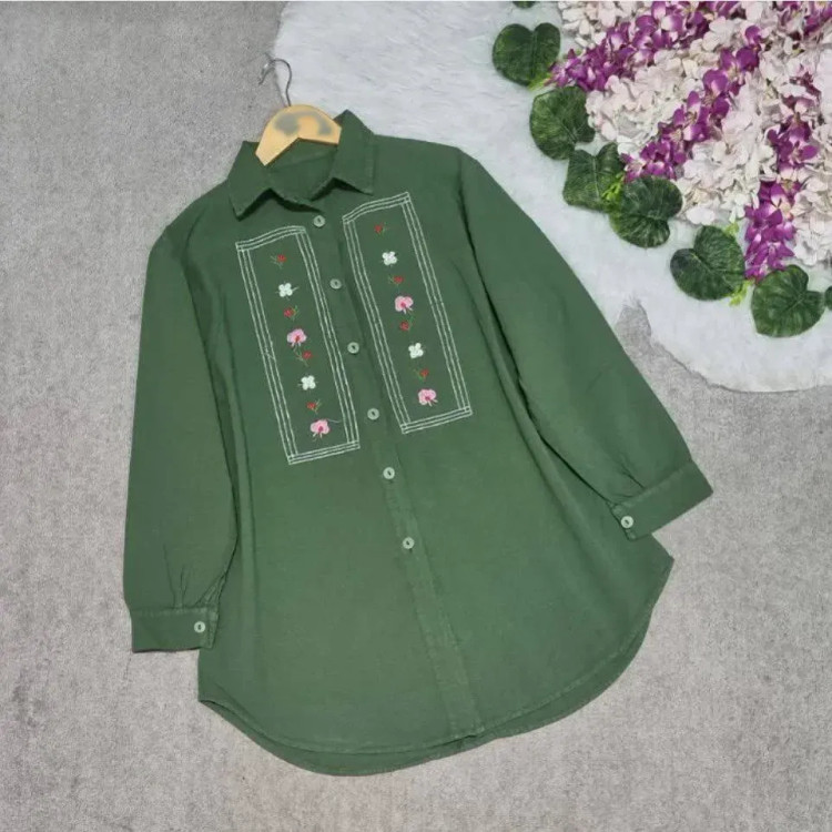 شومیز مانتویی گلدوزی شده زنانه جنس الیاف درجه یک فری سایز 36 تا 48