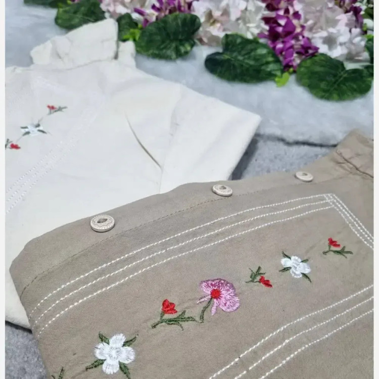 شومیز مانتویی گلدوزی شده زنانه جنس الیاف درجه یک فری سایز 36 تا 48
