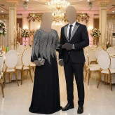 پیراهن مجلسی زنانه مدل نازنین جنس کرپ دالقیچ مشکی با خرجکار نگین و مروارید سایز 38 تا 60