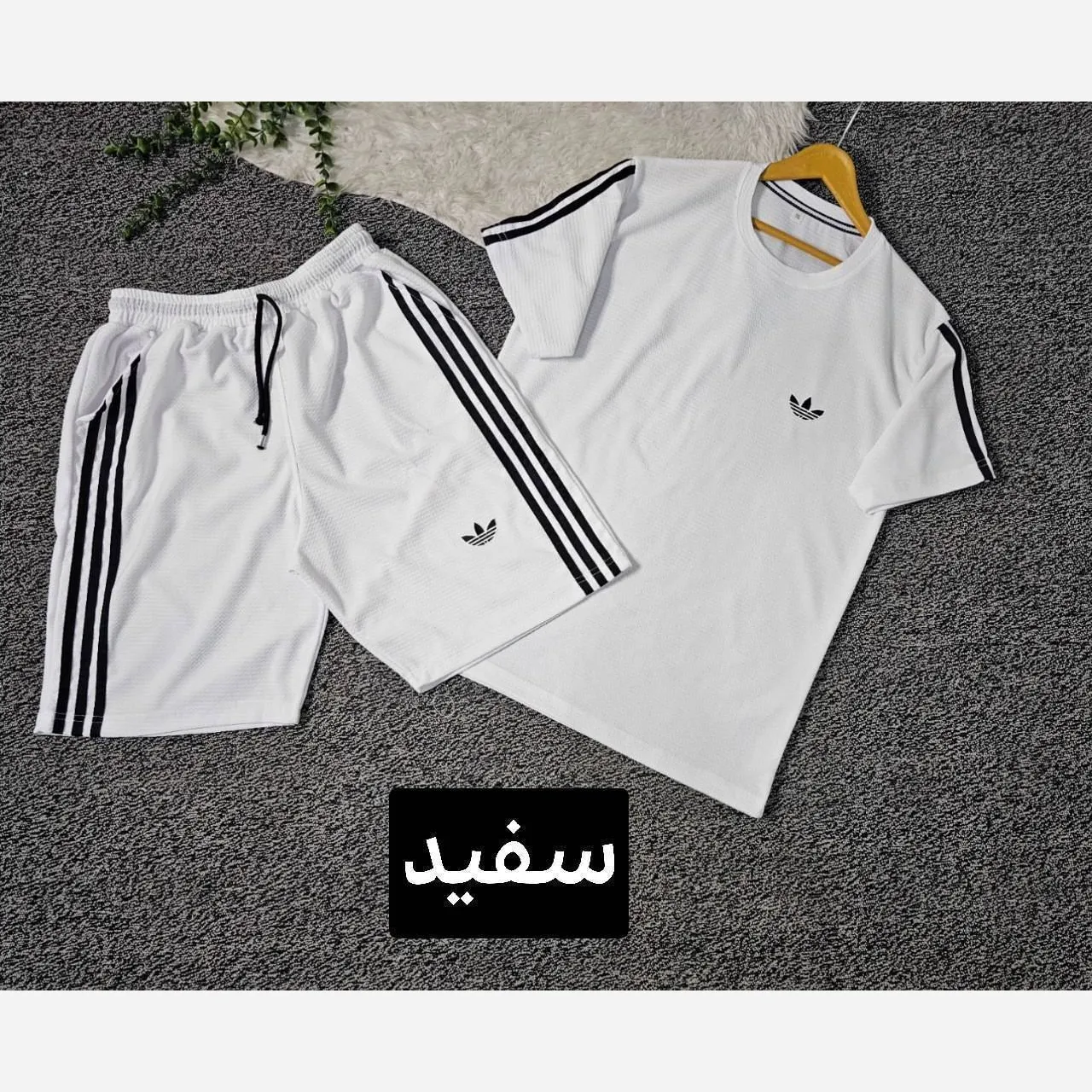 ست تیشرت و شلوارک مردانه مدل سهند جنس بیسکویتی فول لاکرا رنگ سفید سایز XXXL