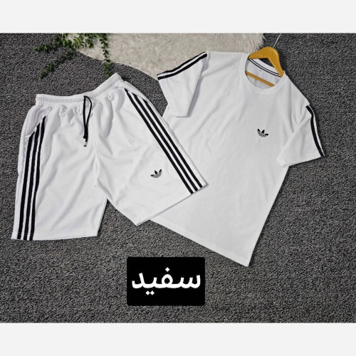 ست تیشرت و شلوارک مردانه مدل سهند جنس بیسکویتی فول لاکرا رنگ سفید سایز XXXL