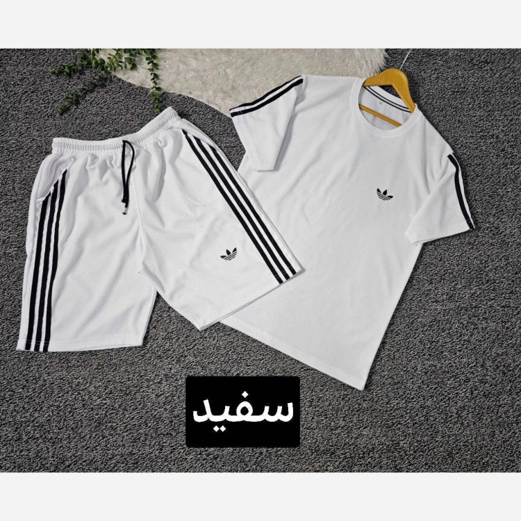 ست تیشرت و شلوارک مردانه مدل سهند جنس بیسکویتی فول لاکرا رنگ سفید سایز XXXL