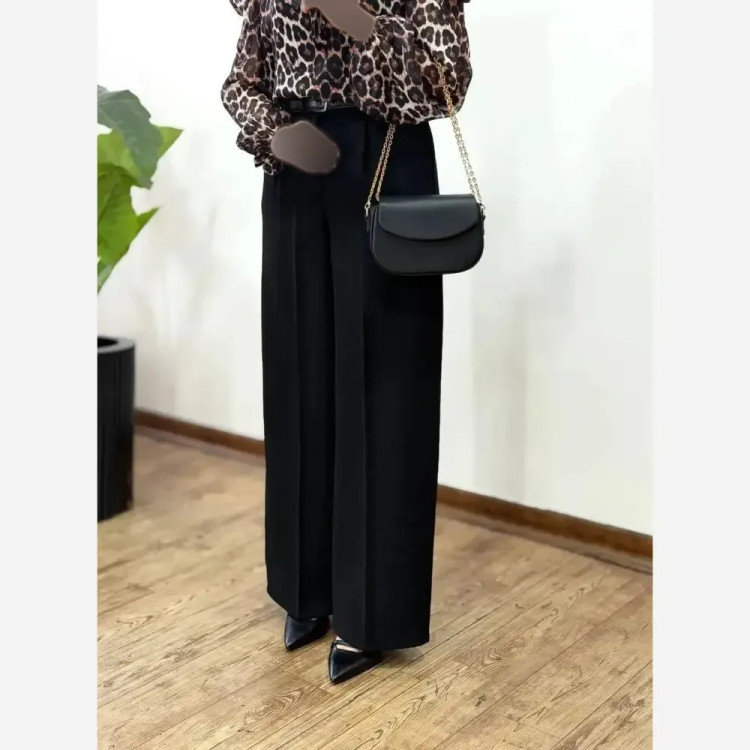 شلوار نیم بگ زنانه پارچه بزیاق درجه یک قد 105 مشکی سایز 38 تا 50
