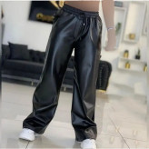شلوار بگ چرم زنانه مشکی داخل کرک سایز 3XL