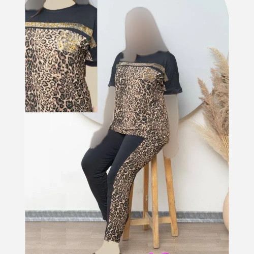 ست زنانه سارا جنس فلامنت وارداتی طرح پلنگی سایز بزرگ فری سایز 38 تا 48