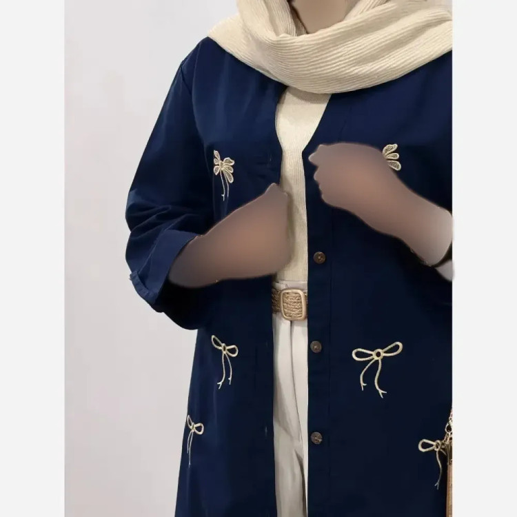 مانتو پاپیون زنانه جنس لینن ابریشمی فری سایز مناسب سایز 38 تا 50