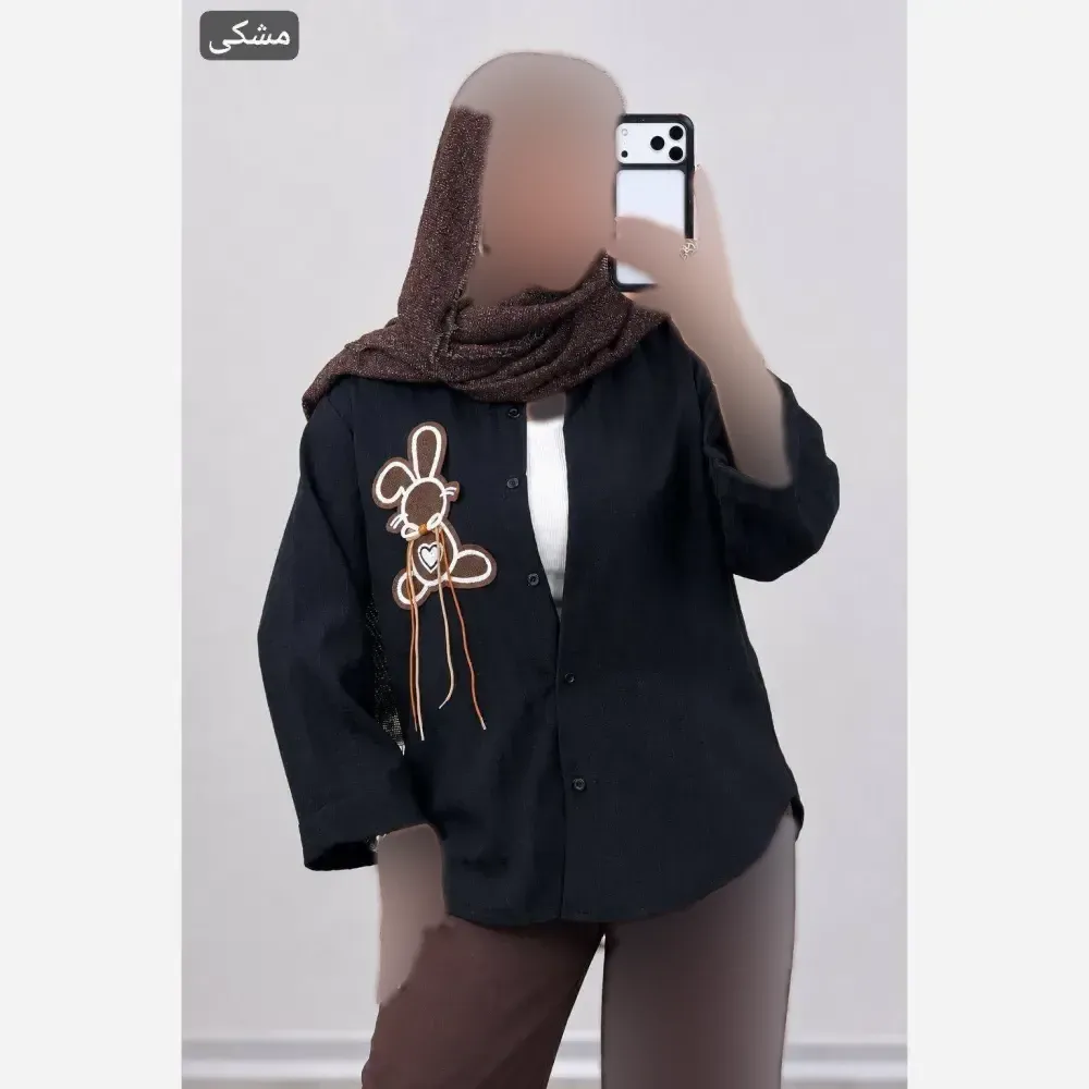 شومیز زنانه مدل خرگوشی جنس شانتون رنگ مشکی فری سایز مناسب سایز 38 تا 46
