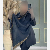 شال پلیسه حاشیه پلنگی مشکی ابعاد 180 در 75 سانتیمتر