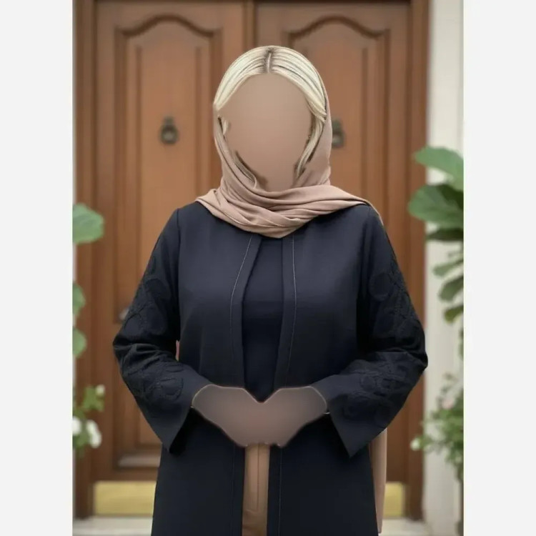 مانتو زنانه کتان لمه مشکی مدل ترمه قواره دار با نوار قیطون دوزی و مکرومه بافی قد 105