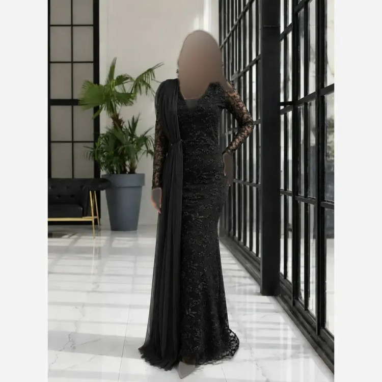 پیراهن مجلسی زنانه مدل صنوبر جنس حریر شاین برجسته و تور قد 160