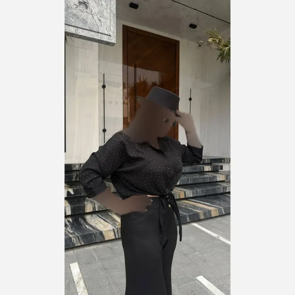 شومیز زنانه جلو گره ای مدل بهارناز جنس پارچه صوفیا نگینی فری سایز