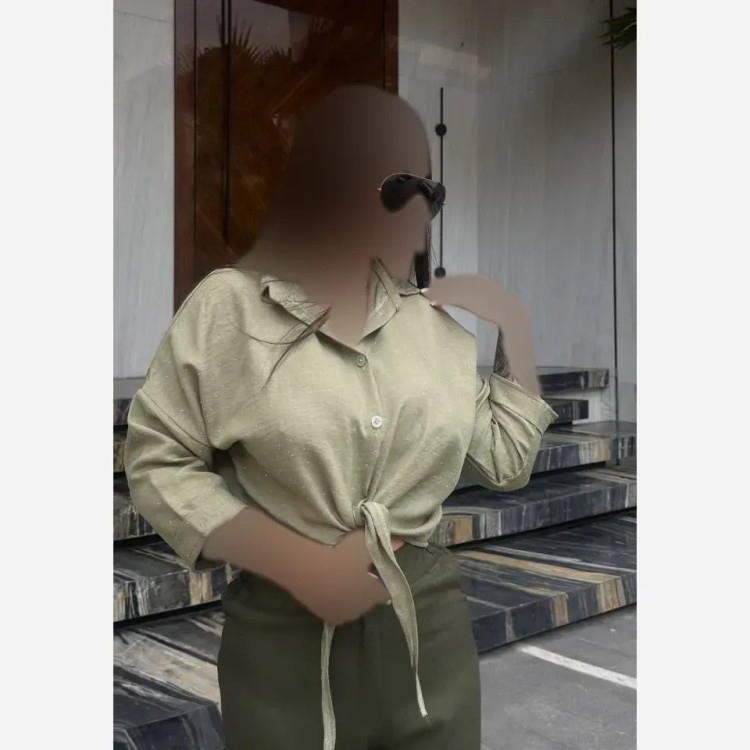 شومیز زنانه جلو گره ای مدل بهارناز جنس پارچه صوفیا نگینی فری سایز