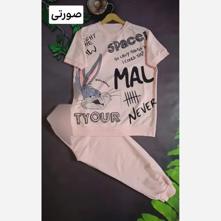 ست تیشرت و شلوارک زنانه طرح بانی خرگوشه جنس سنگشور اعلا سایز فری 38 تا 46