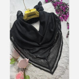 روسری مزونی مشکی طرح درختی حاشیه پولک و دانتل دوزی سایز 100 در 100