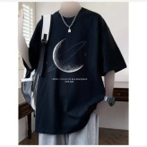 تیشرت لش زنانه طرح ماه جنس نخ پنبه رنگ مشکی فری سایز 38 تا 48