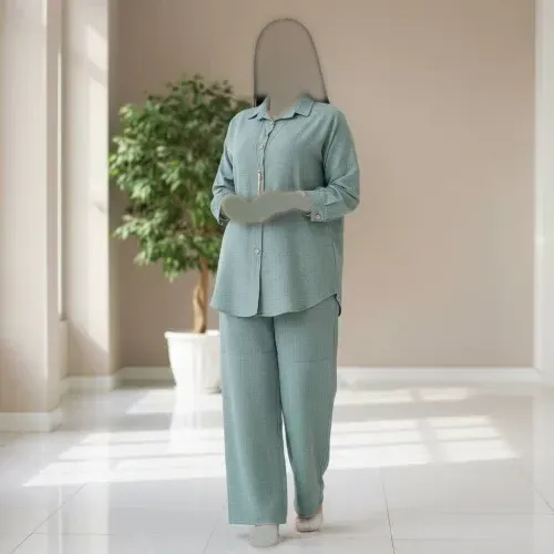 ست مانتو شلوار زنانه مدل یاس جنس شانتون ژاکارد فری سایز 38 تا 48