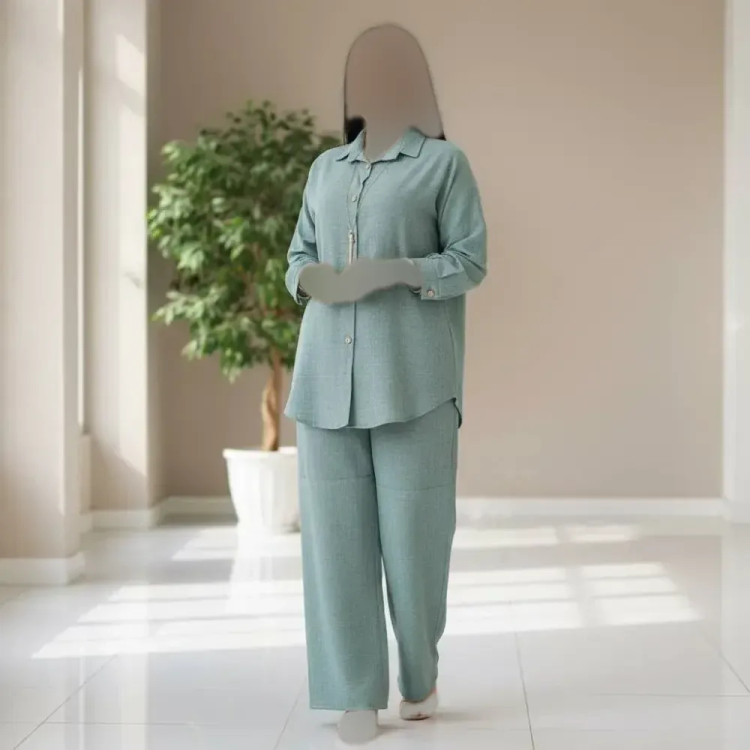 ست مانتو شلوار زنانه مدل یاس جنس شانتون ژاکارد فری سایز 38 تا 48